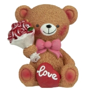 Clay Teddy Bear with Bouquet & Heart