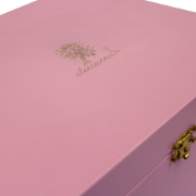 A close-up of wooden pink box 